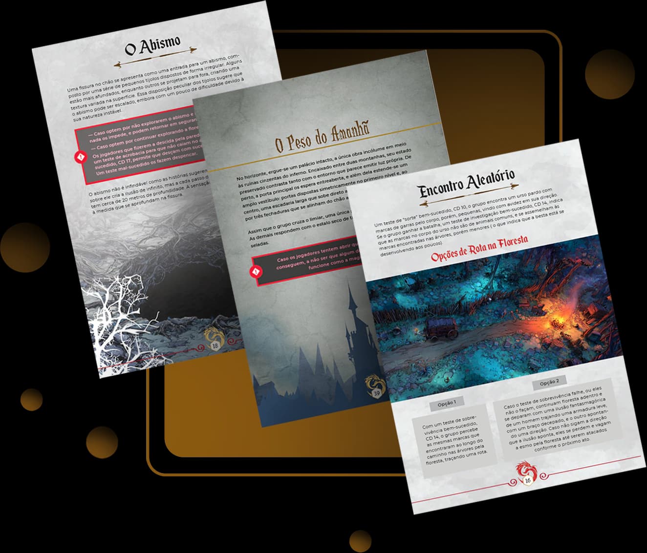 Composição de páginas de roteiro, narrativa e encontro da aventura